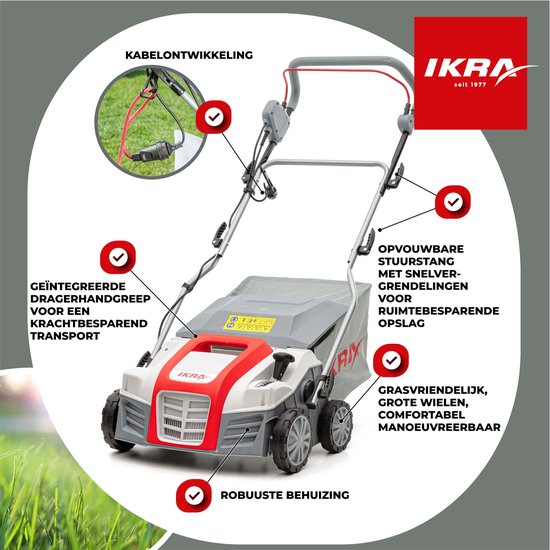 IKRA elektrische verticuteermachine en gazonbeluchter IEVL 1840, 1.800 W, werkt over een breedte van 40 cm, opvangzak van 55 liter — afbeelding 5