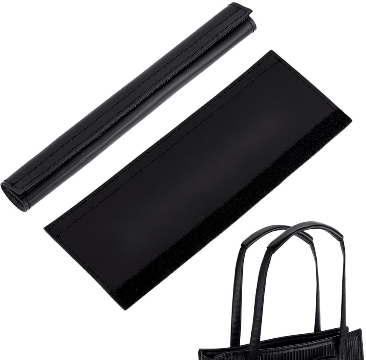 Dailygoods- Handvatbeschermers Zwart - Lederen Beschermers - Verwijderbaar - Duurzaam Leer - Geschikt voor Handtassen - Afmetingen 160x65 mm - Handtas