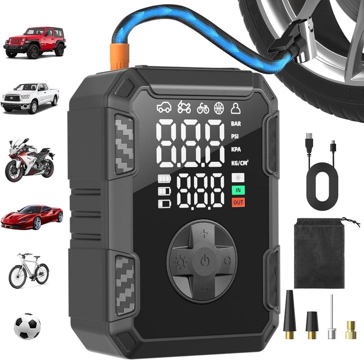 Elektrische Bandenpomp - Draadloze Luchtcompressor - 150 PSI - Automatische Stopfunctie - Voor Auto, Fiets en Motor