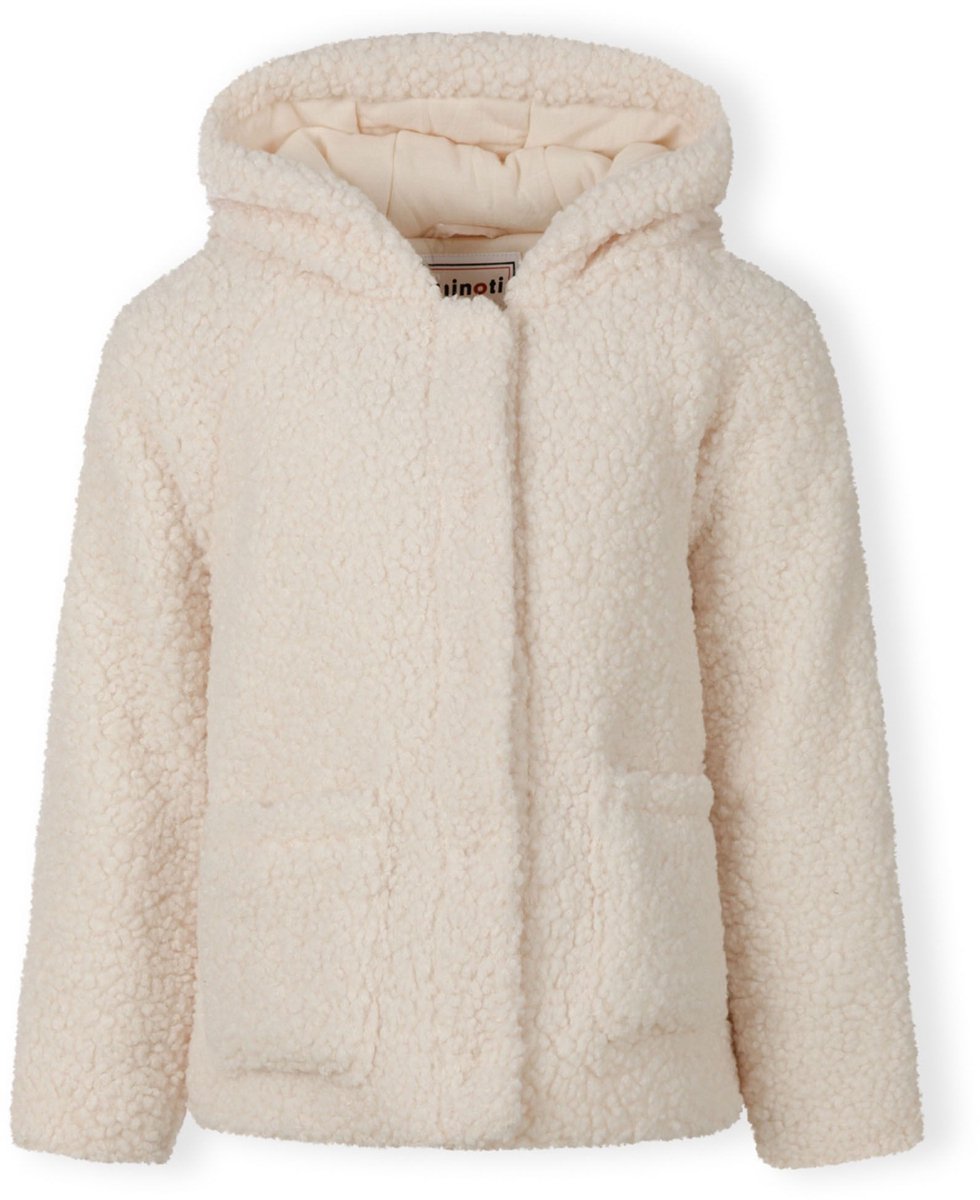 Minoti meisjes jas met capuchon teddy fleece - crème