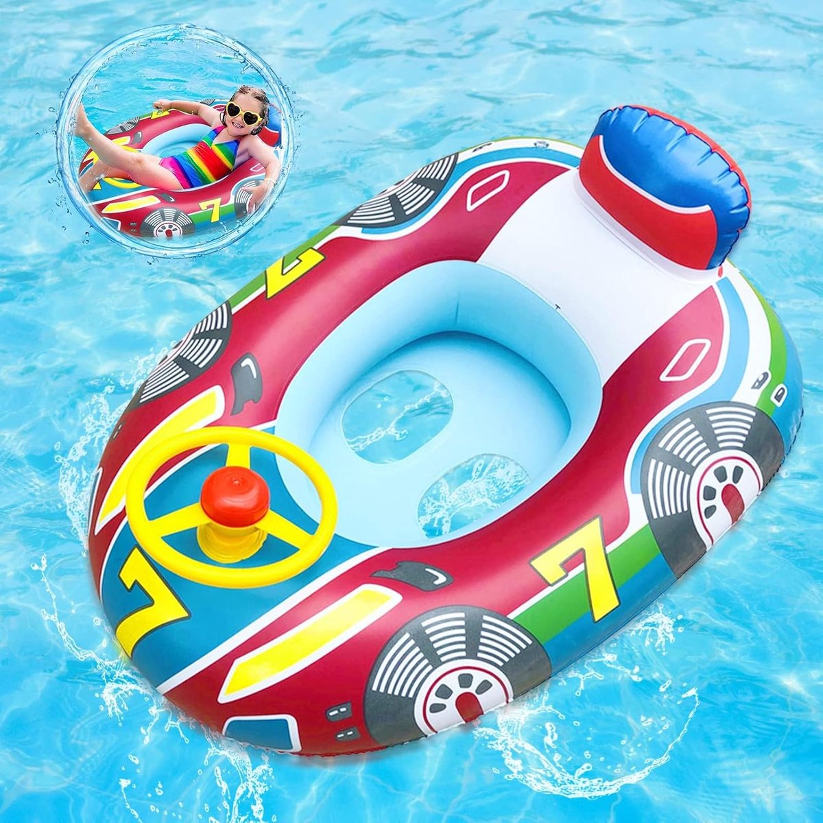 Baby-drijver voor 6 tot 36 maanden – baby-zwemzitje met stuurwiel, baby-zwemband, babyzwembad, kinderdrijver – opblaasbaar kinderzwembad.L