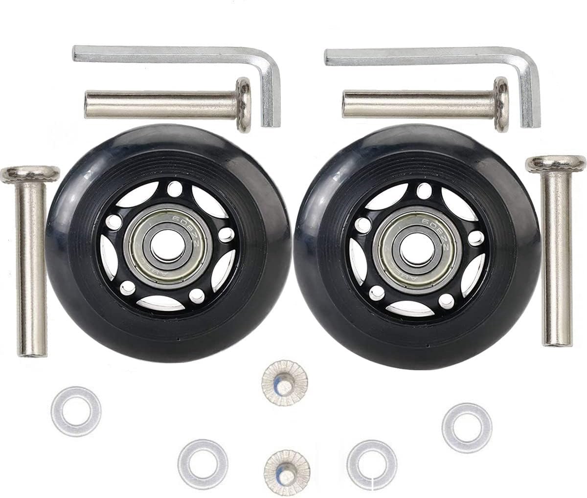 SnelShoppen - Vervangwielen voor Koffers 68mm Rubber met 8mm Lagers - Demping, Hoogwaardige Kofferwielen, Set van 2 - Zwart voor Reizen en Vakanties