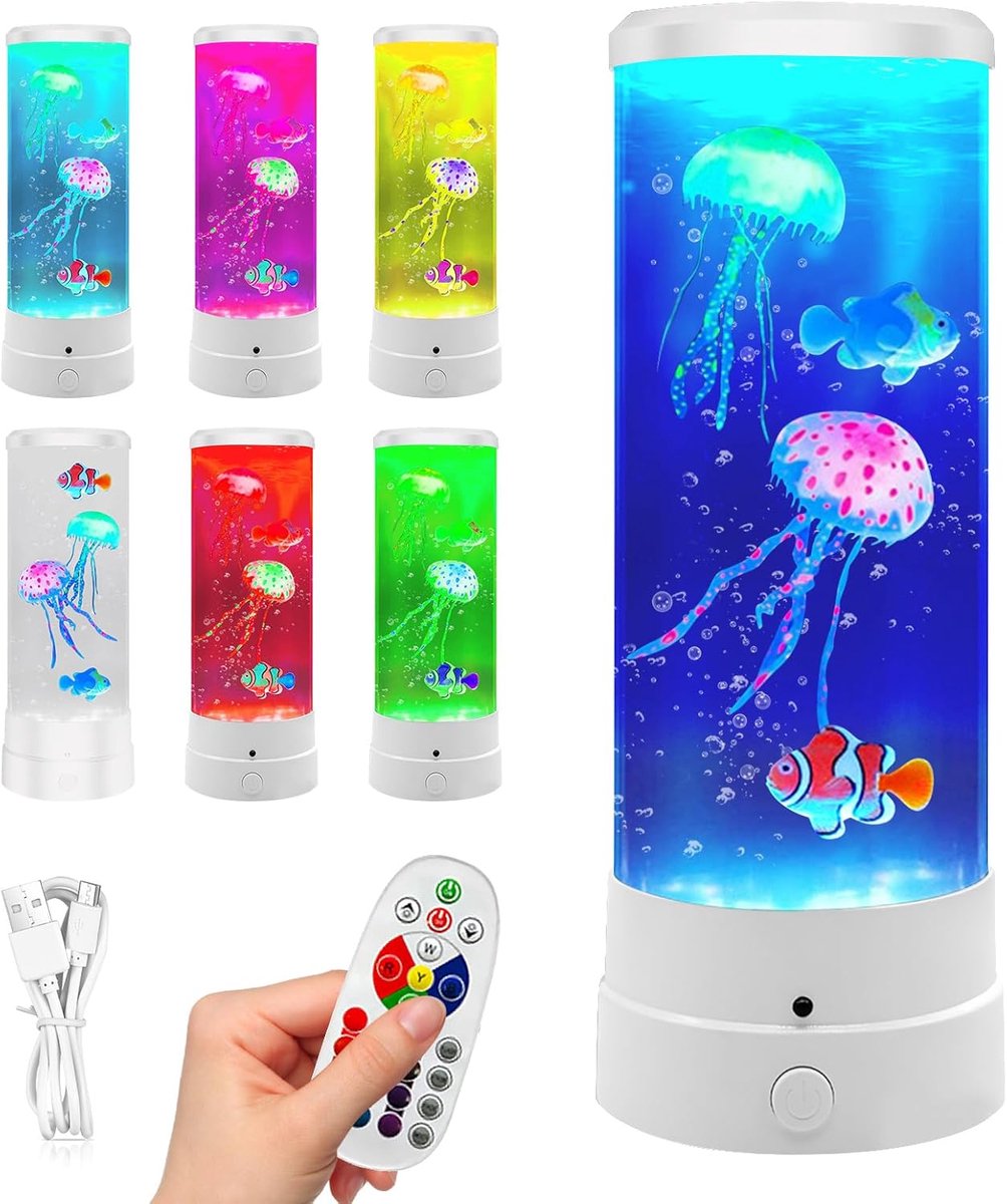 SnelShoppen - Jellyfish Lava Lamp met 17 Kleuren, 4 Lichtmodi, Jellyfish Aquarium Lamp met Afstandsbediening voor Thuis, Kantoor, Decoratie - 10.5 x 2