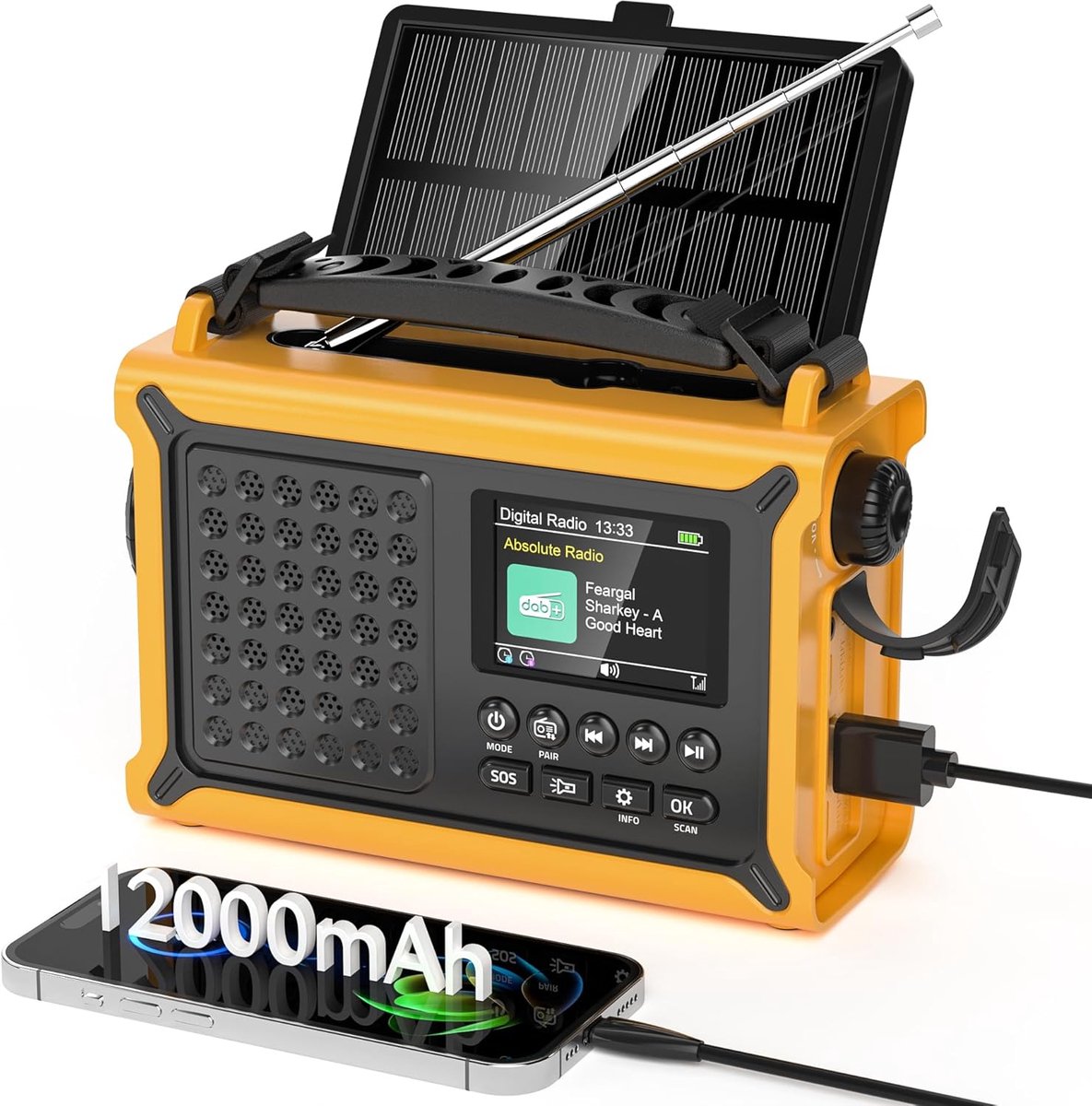 Thijox - DAB/DAB+/FM Digitale Radio met Bluetooth 5.0, Zonne-energie Noodradio met Leeslampje, 2,4" Kleurendisplay, Draagbare Kampeerradio met USB-opl