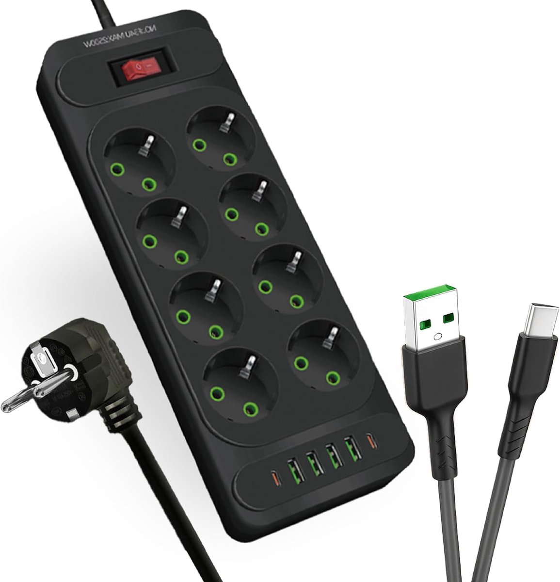 Powerstrip 8 aansluitingen - 6 USB poorten - 2500W - ideaal voor snel opladen - SnelShoppen
