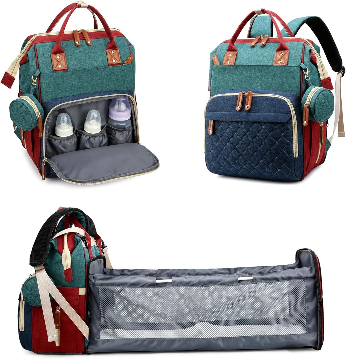 Thijox - Babyluierrugzak Mama Schoudertas voor Reizen, Winkelen, Kamperen met Bed, Uniseks, Grote Capaciteit, Duurzaam, Inclusief USB-Oplaadpoort, Voo