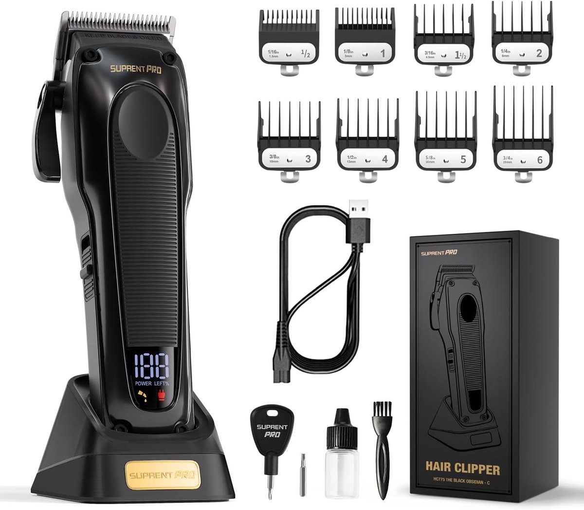 Thijox - Professionele Tondeuse en Baardtrimmer voor Mannen - Draadloze Lang Haar Tondeuse met LED-display, 5 Instelbare Lengtes, Perfect voor Kapsels