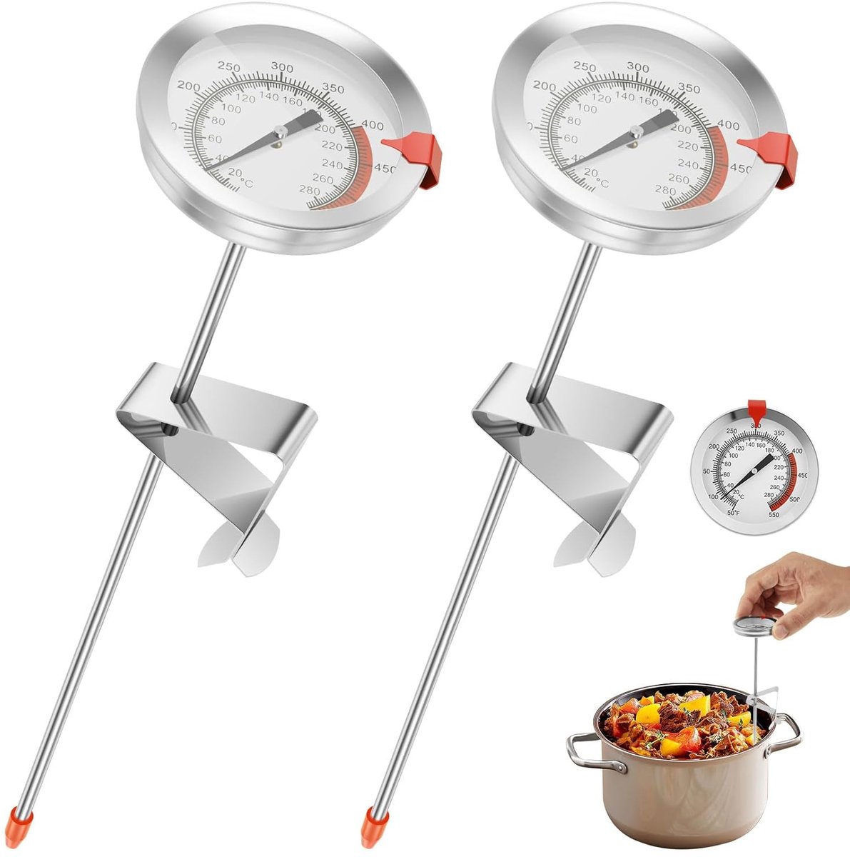 SnelShoppen - 2 stuks Frituurthermometer, Roestvrij Staal, Thermometer voor Koken & Vlees, 290 °C/550 °C, Lange Sonde 30,5 cm, Keukenthermometer voor
