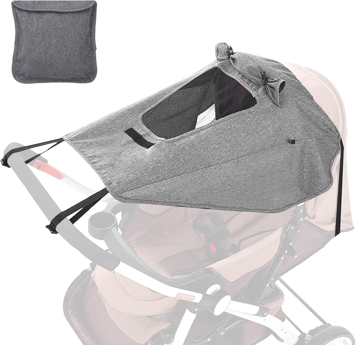 SnelShoppen - 50+ UV Bescherming Kinderwagen Zonnescherm Verstelbaar met Kijkvenster en Extra Brede Schaduwflappen, Dubbel Laags Stof, Waterdicht, Sto