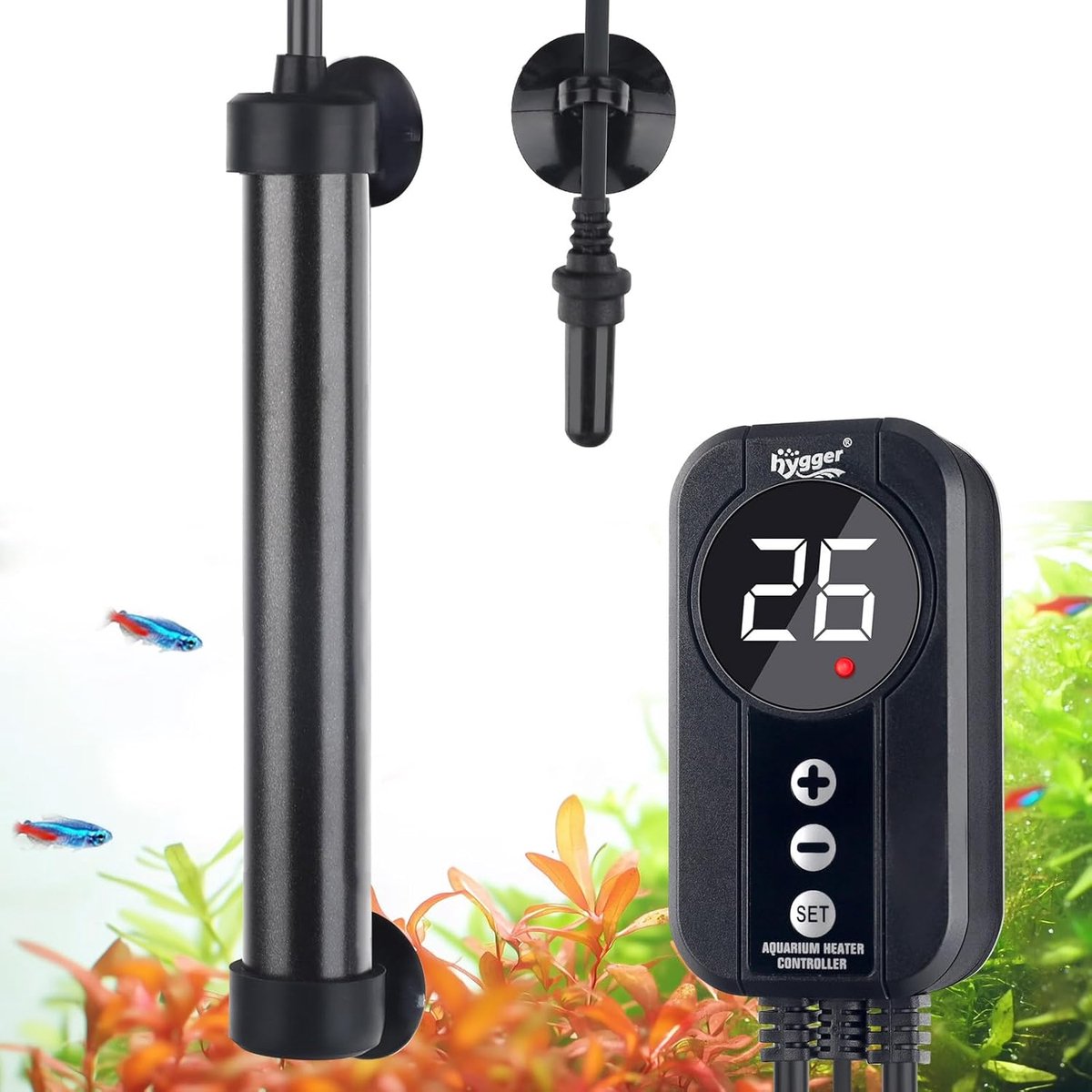SnelShoppen - Hygger Titanium Heizer 100W Aquariumverwarming met LED-display voor 57-76L Zeewater en Zoetwateraquaria - Duurzame Titanium Heizstab voo