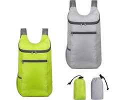 2 stuks ultralichte opvouwbare rugzakken, kleine wandelrugzak, waterdichte wandelrugzak, ultralichte outdoor rugzak, opvouwbare rugzakken voor outdoorsport, reizen, wandelen, kamperen, fietsen(Grijs+Groen)