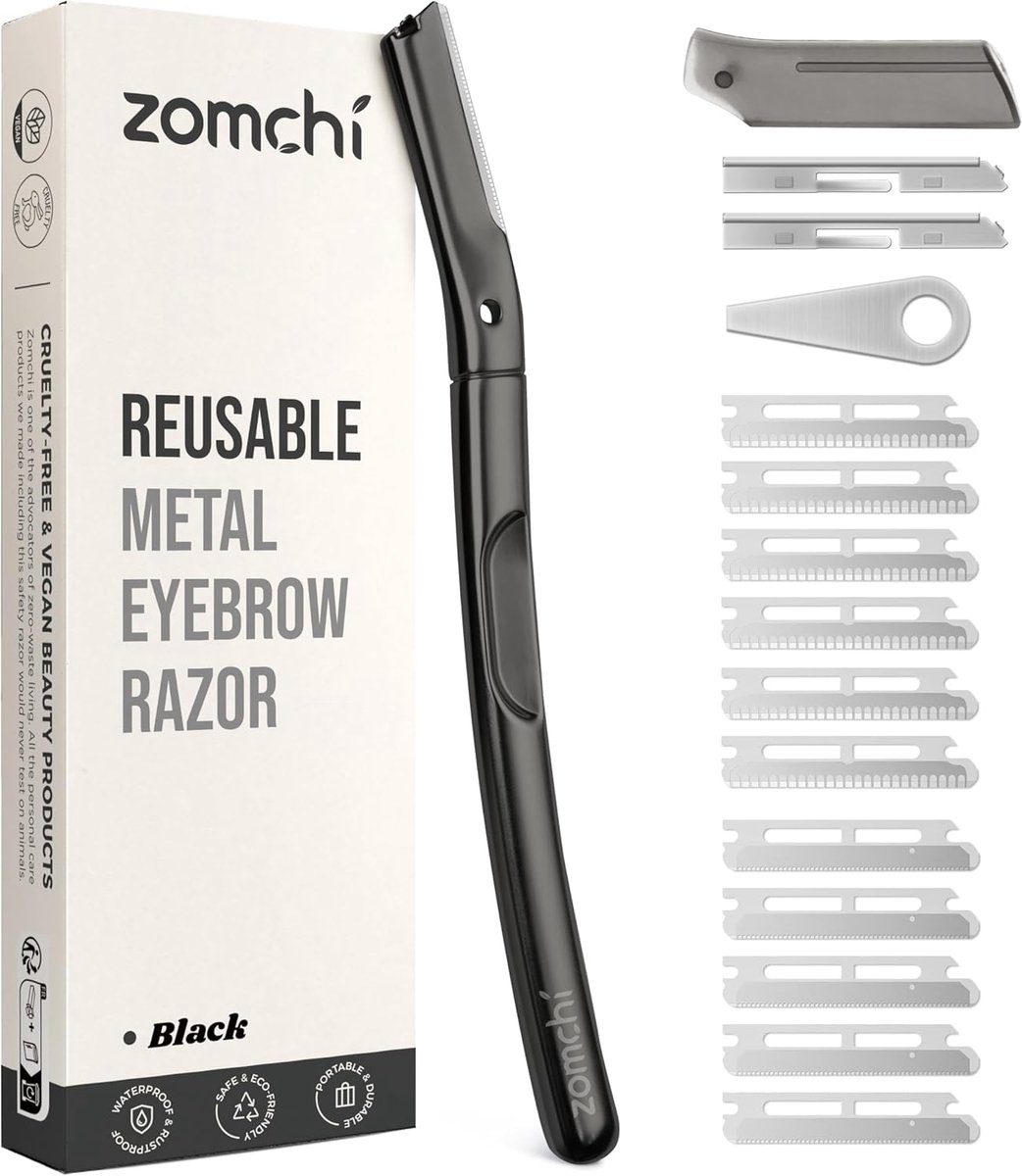 SnelShoppen - Dermaplaning Face Tool met 11 Vervangbladen, Precisie Gezichts- en Wenkbrauwscheermes, Matte Zwart, Duurzaam en Milieuvriendelijk