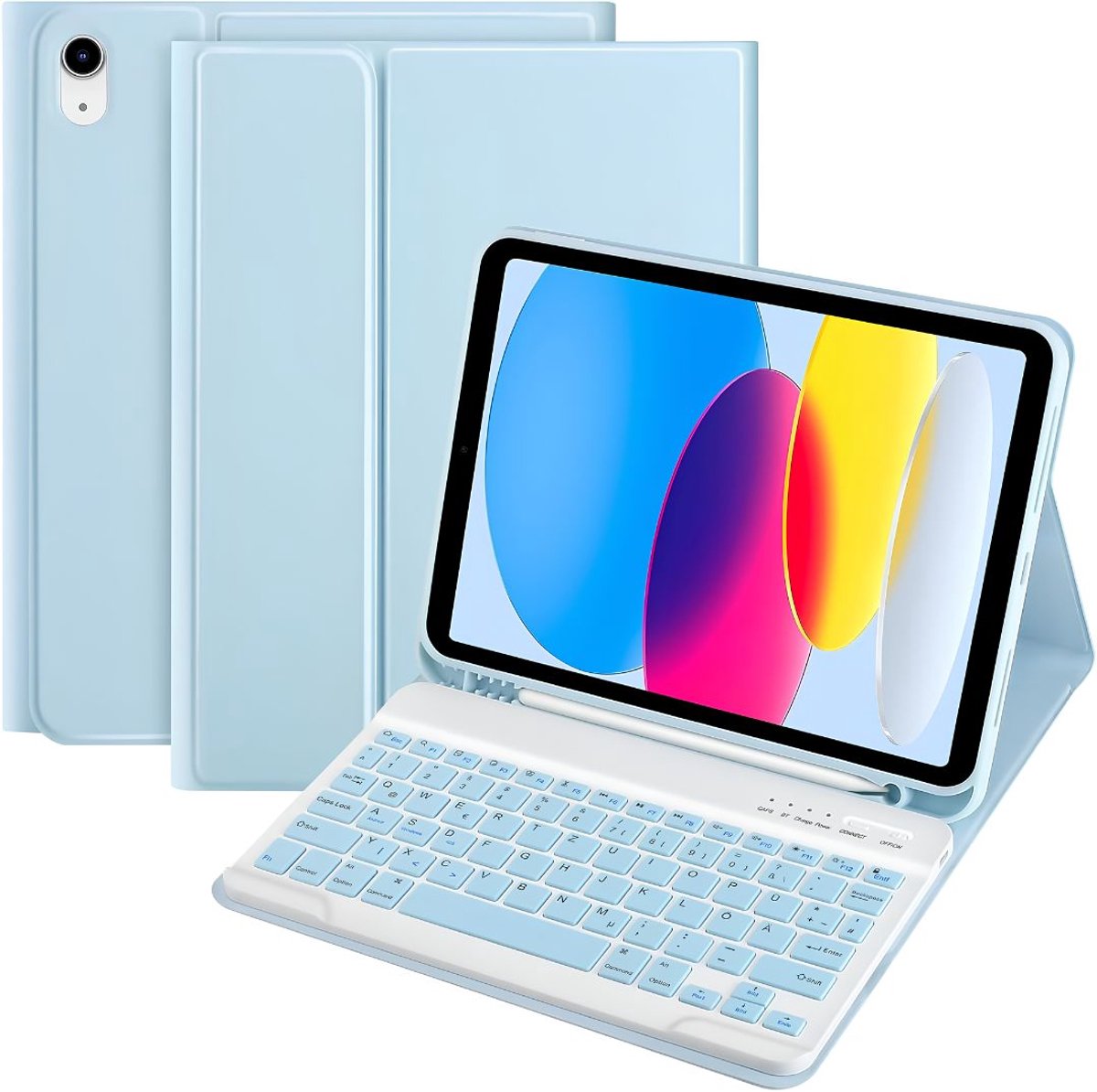 SP® Ipad Hoes met Toetsenbord - Toetsenbordhoes voor Ipad - Toetsenbordhoes voor Ipad A16 11e/10e Generatie - Lichtblauw - 26cm x 21cm x 2cm