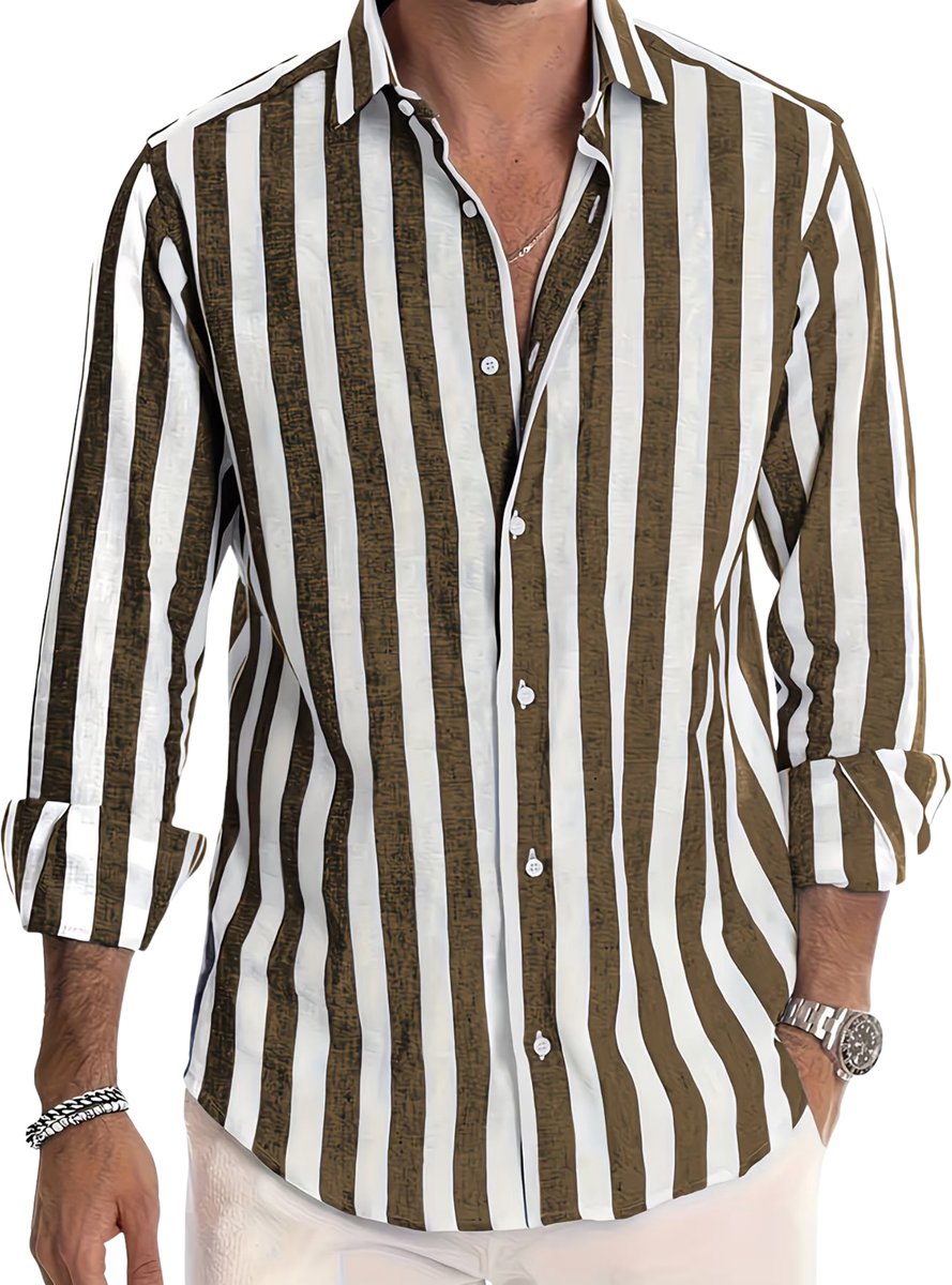 Currero Linnen Blouse Heren T Shirt Polo Overhemd Shirt Zomer Ibiza Stijl Donkerbruin