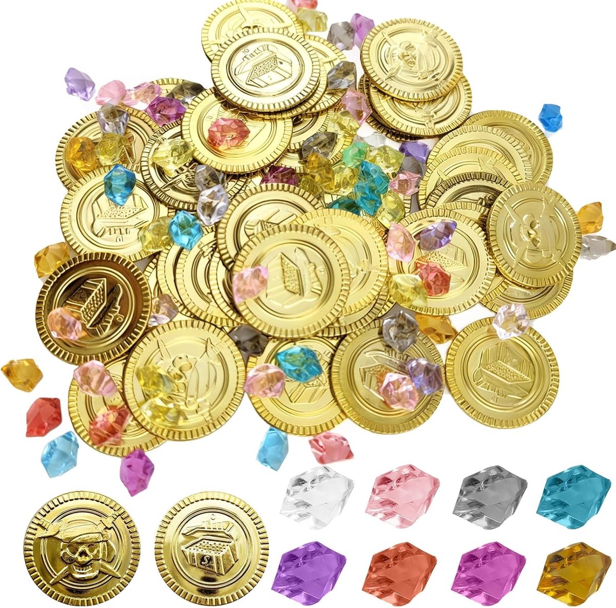 160 Stukken Piratenschat, Gouden Munten en Edelstenen | Chocolade Munten, Schatzoeker Kit voor Feestjes, Souvenirs en Verjaardagen