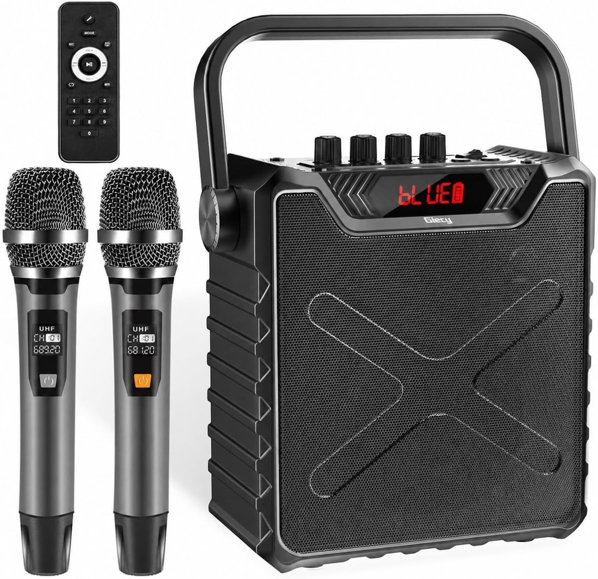 Draadloze UHF Microfoons en Draagbare Karaoke Machine met Bass Boost voor Feesten en Evenementen, Geschikt voor Volwassenen en Kinderen