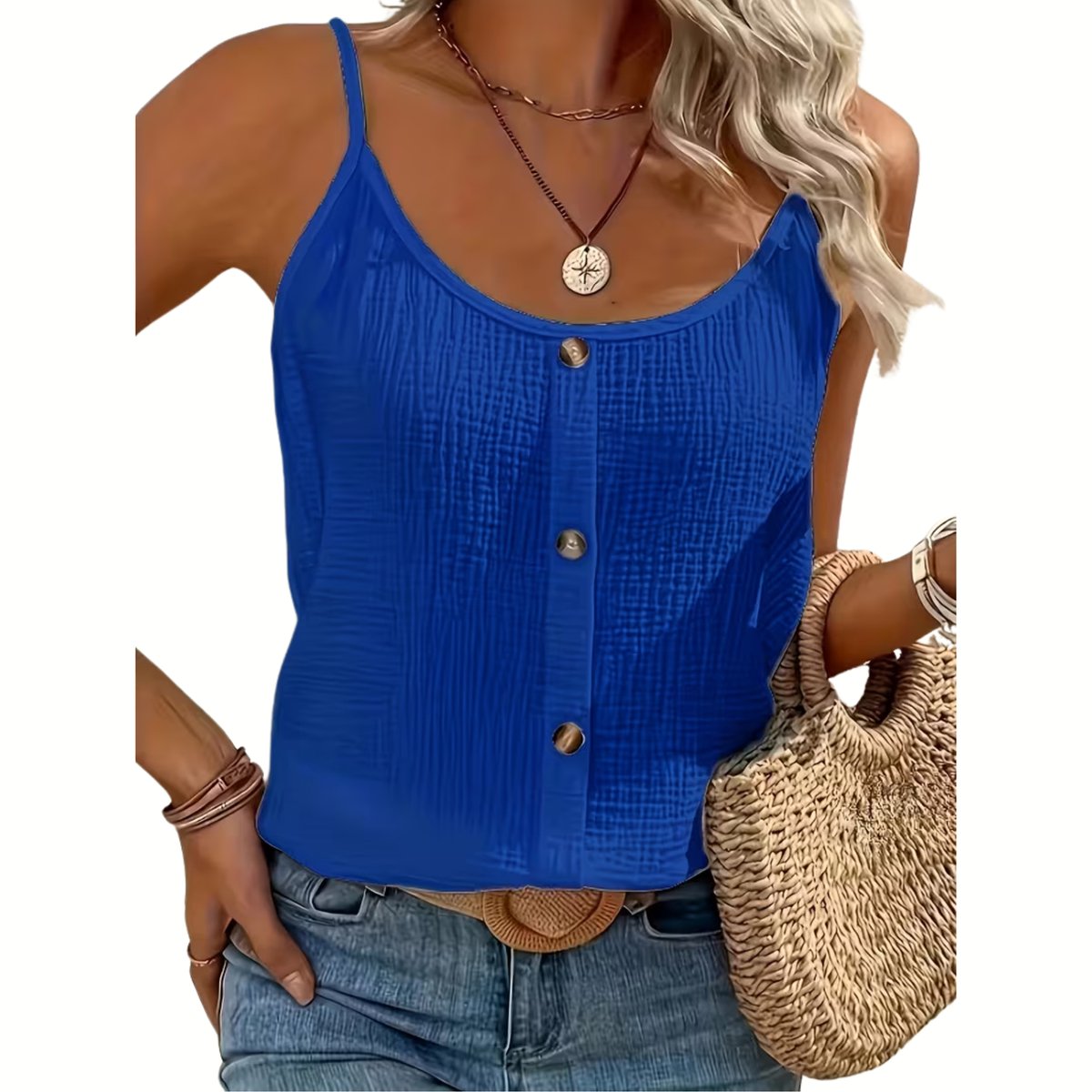 Currero Topje Dames - Top Kleding - Shirt - Blouse - Kort - Volwassen - Blauw 1XL