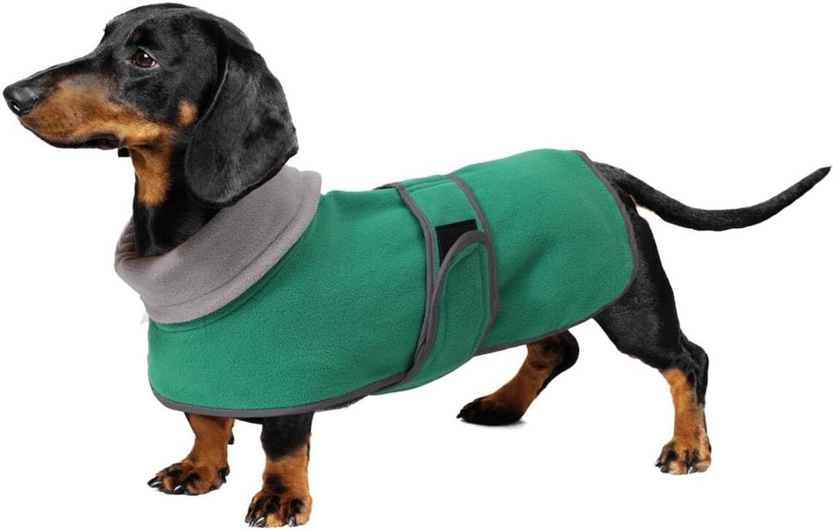 Warm Thermisch Gevoerd Jacket voor Teckels met Fleece Voering, Verstelbare Buitenjas voor Honden - Groen - XS - Ideaal voor Koude Dagen en Wandelen