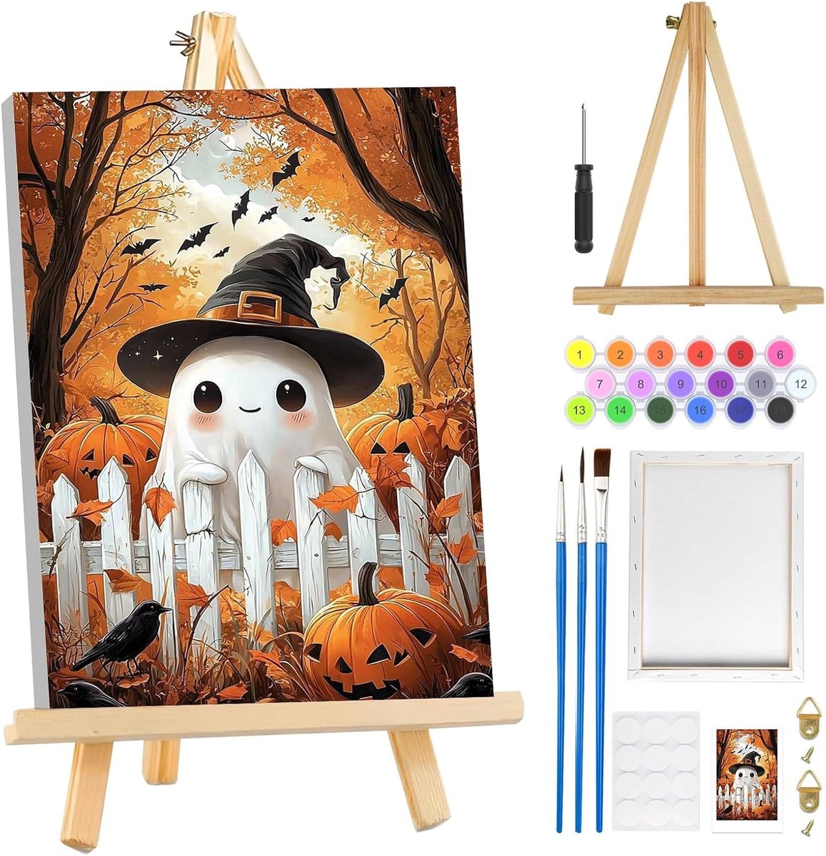 Halloween Schilderen op Nummer voor Volwassenen - Herfst Schilderkit met Lijst en Easel, DIY Olieverfset voor Creatieve Geesten en Kunstliefhebbers