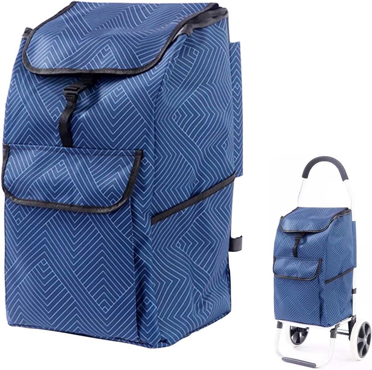 Thijox - Opvouwbare Winkelwagen Tas - Duurzame Waterdichte Boodschappentas van Oxford-Stof - Stevig en Ruim 55x32x24.5 cm - Blauw voor Boodschappen en