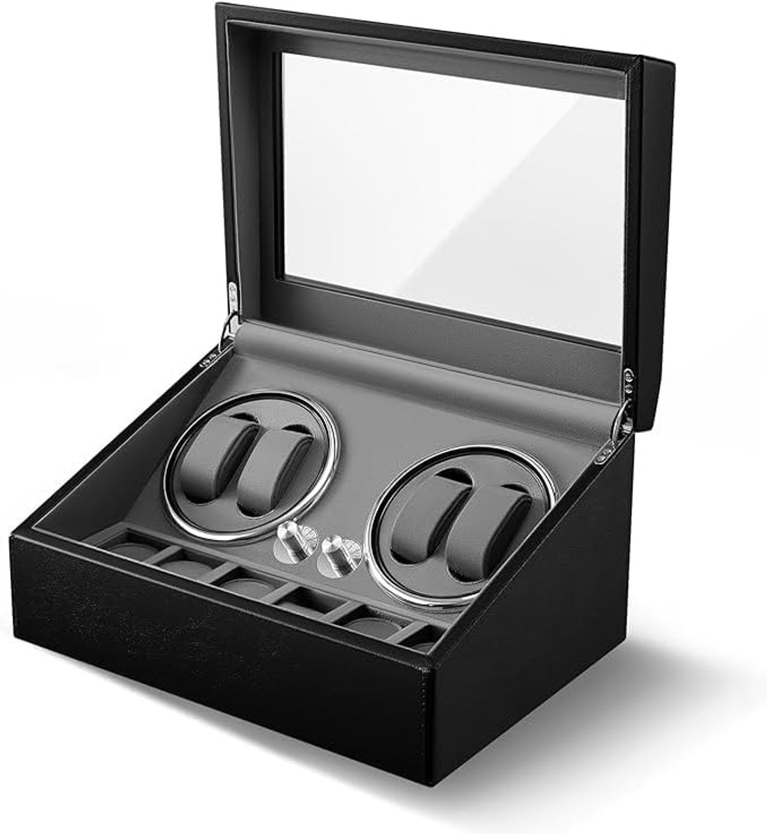 Thijox - Luxe Watchwinder voor 4 Horloges, Horloge Opwinder, Watch Winder, Horlogebox in Hout, Zwart, Perfect voor Thuis en Reis