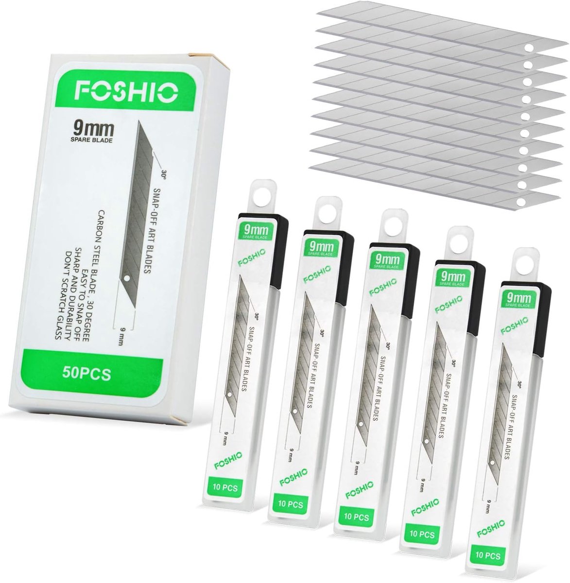 Thijox - 50 Stuks Reservemesjes Afbreekmesjes 9mm Koolstofstaal Snijbladen voor Cuttermes, Tapijtmessen, Grafische Messen, 30 Graden Snijmessen