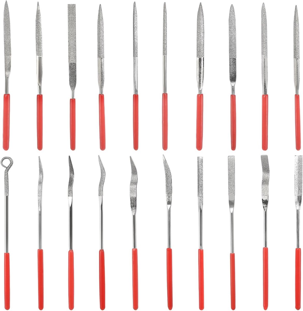 SnelShoppen - Mini Diamond Needle Files Set van 20 - Modelbouw Gereedschap - 3D Printer Accessoires - Sleutelmessen met Rubber Handgreep - Mini Metaal