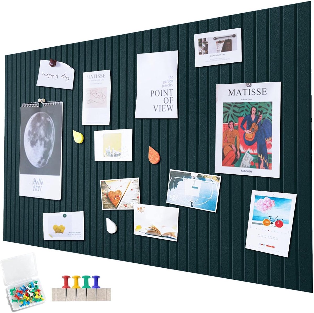 Thijox - Groot Vilten Prikbord 90 x 60 cm - Zelfklevend Decoratief Fotobord van Vilt - Donkergroen Memobord voor Kantoor, Keuken en Wanddecoratie