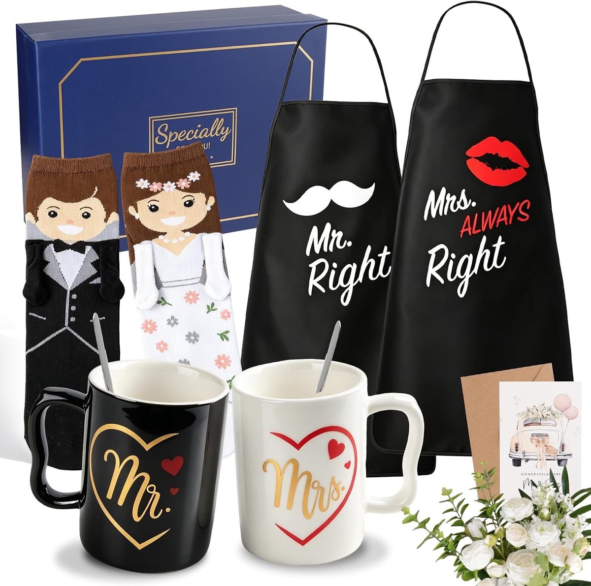 Unieke huwelijksgeschenken voor het bruidspaar, 7-delige Mr en Mrs set met persoonlijke items