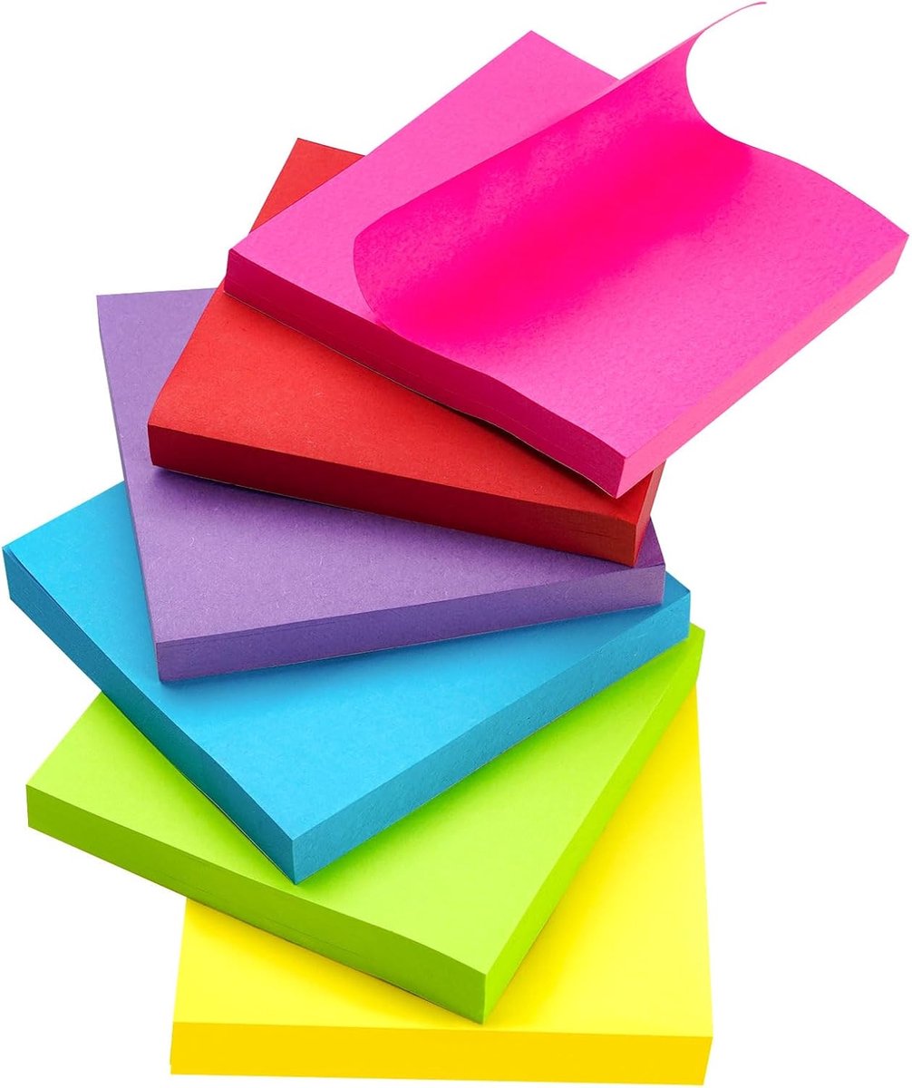 Thijox - 600 stuks zelfklevende notities 76x76mm, kleurrijke plakbriefjes in 6 kleuren, zelfklevend plakpapier voor kantoor, studie, thuis, markeren e