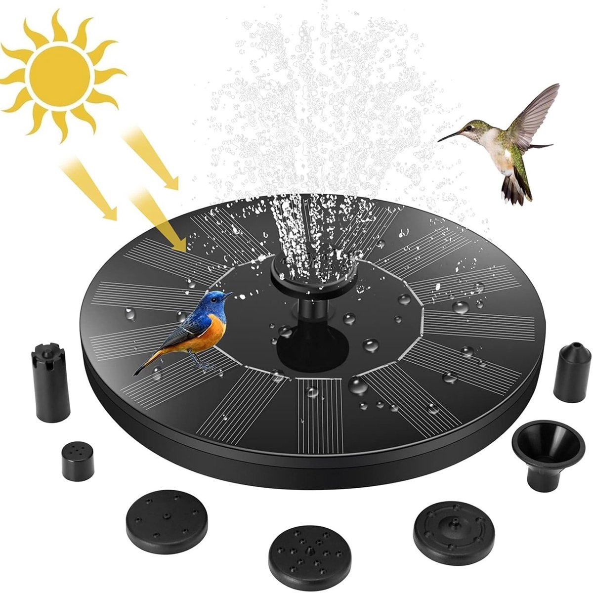 Thijox - Zonne-energie Fonteinpomp voor Vogelbad, 1.4W Upgrade met 6 Sproeiers, Vrijstaande Tuin Fontein voor Vijver, Terras en Buiten gebruik