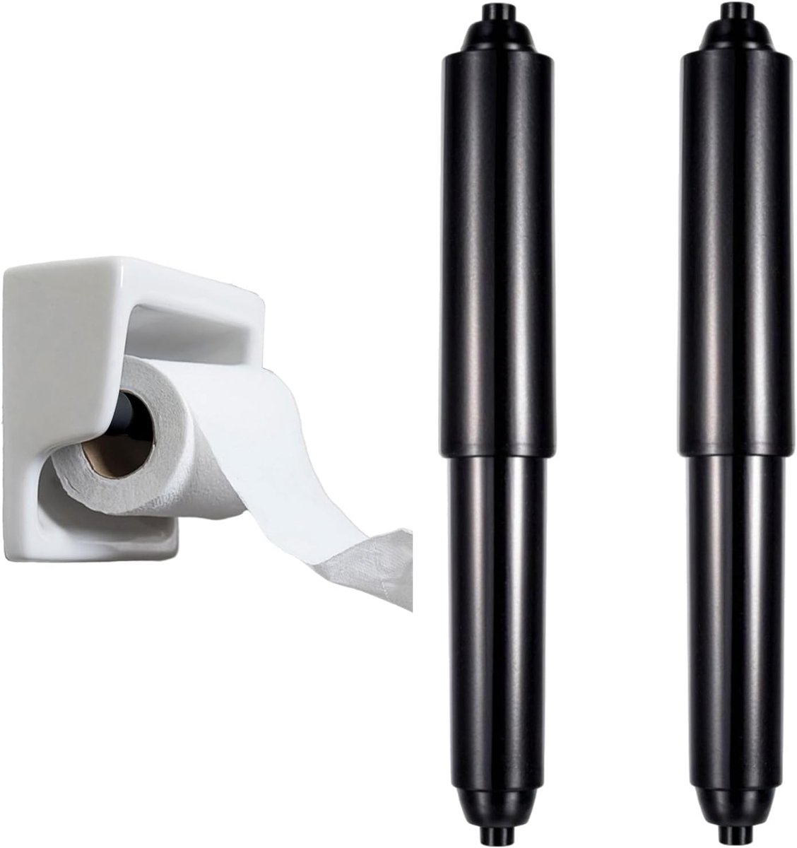 Thijox - 2x Toiletpapierhouder Rollen, Veerstang Toiletpapierhouder Invoegen, Vervangende Staaf, Verstelbare Toiletrolhouder, PVC, Zwart, Badkamer Acc