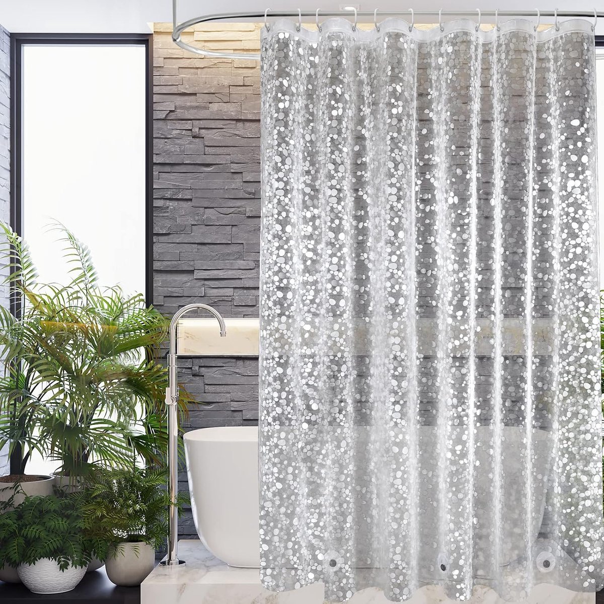 SnelShoppen - Douchegordijn 180x190cm Transparant met Gewichtsmagnet, Waterdicht EVA Anti-Mould Gordijn voor Badkuip, 12 Ringen Inclusief