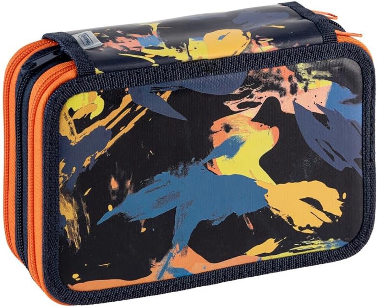 SnelShoppen - Pennenbak met 3 Compartimenten, Schoolbenodigdheden, 20 x 13 x 7.5 cm, Camouflage, Zwart voor Kinderen en Studenten