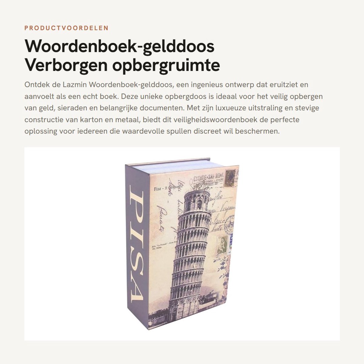 Dailygoods- Gelddoos verborgen ontwerp - Veiligheidsdoos - Opbergdoos - Luxe - Stabiele constructie - Voor waardevolle spullen - Boekenkluis