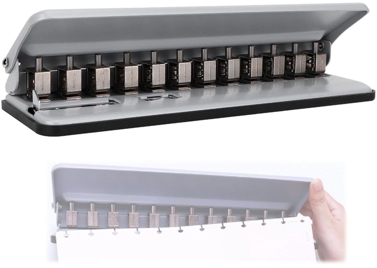 Multifunctionele A5 Ponsmachine voor Papier, Verstelbare Ponsgereedschap voor School en Kantoor, Geschikt voor A4/B5/A5/A7, 6 Vellen, Grijs