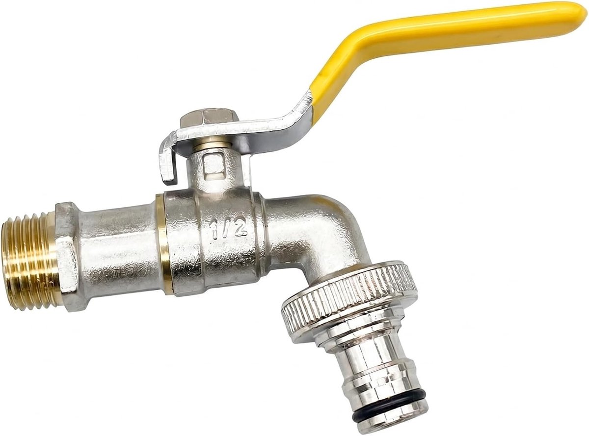 Massieve hoekkraan 1/2 inch buitendraad met 3/4 inch slangaansluiting, kogelkraan voor tuinwater en irrigatie, ideaal voor sanitair gebruik