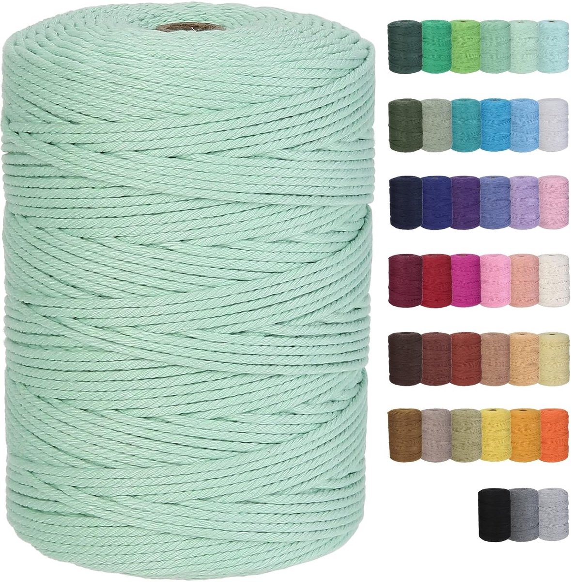 Premium Katoenen Macramé Touw 3 mm x 300 m, Zacht en Duurzaam, Ideaal voor Macramé Projecten en Handgemaakte Creaties