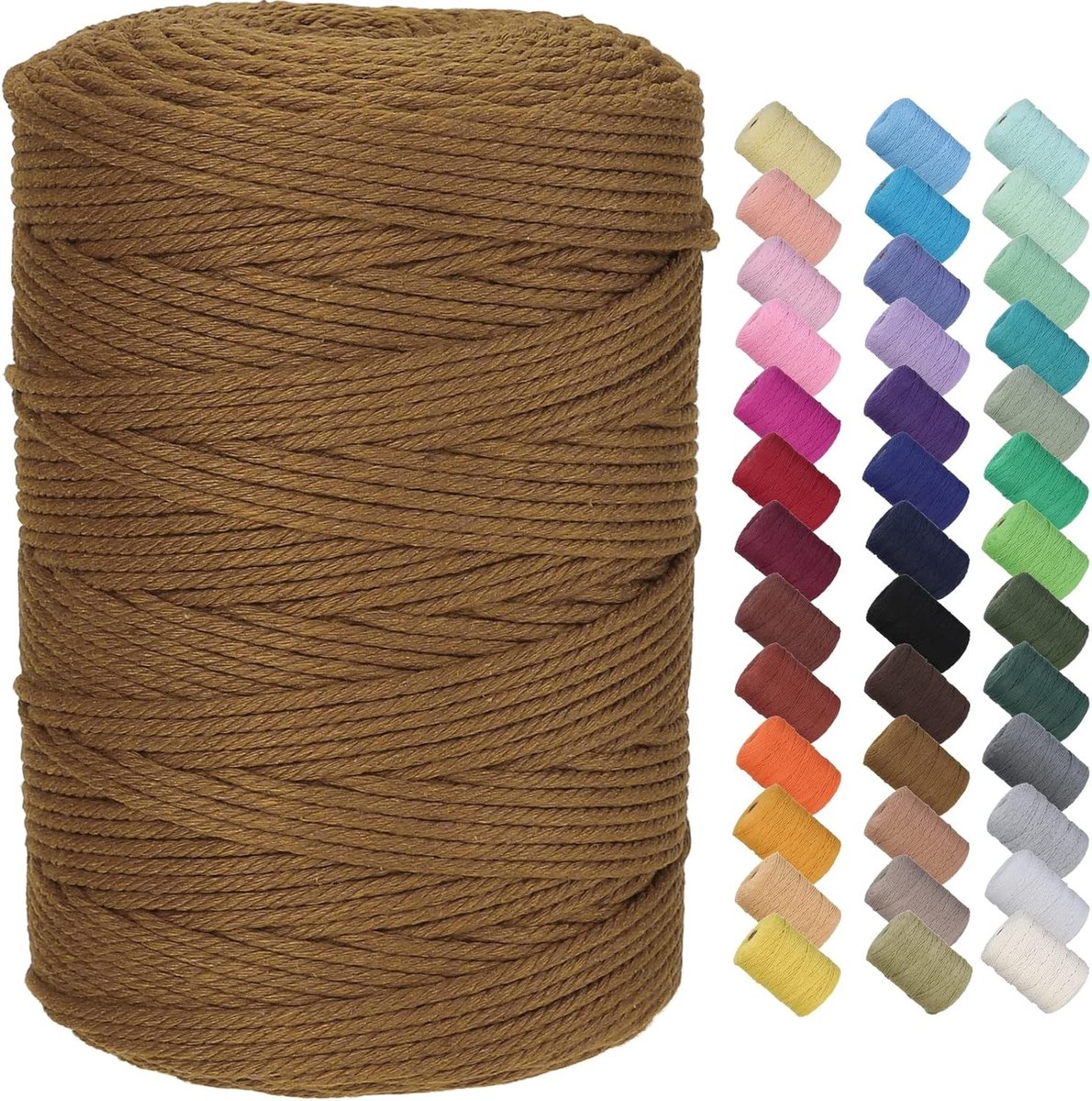 Premium Katoenen Macramé Touw 3mm x 300m - Zacht, Duurzaam en Chemisch Vrij voor Creatieve Projecten en Macramé Kunst (Karamel Kleur)