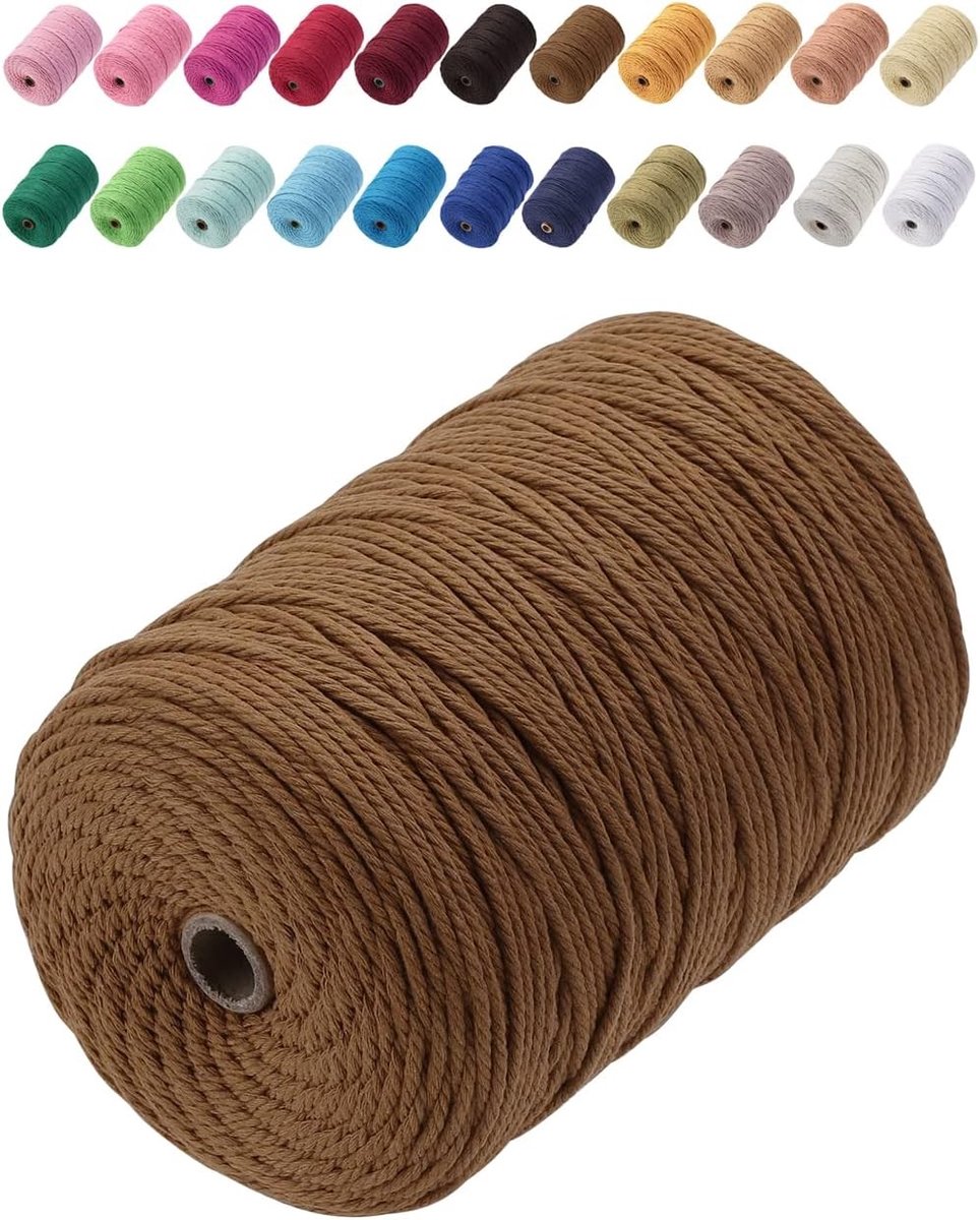Katoenen Macrame Touw 3 mm x 200 m - Hoogwaardige, Zachte en Sterke Koord voor Macrame Kunst en Ambachten