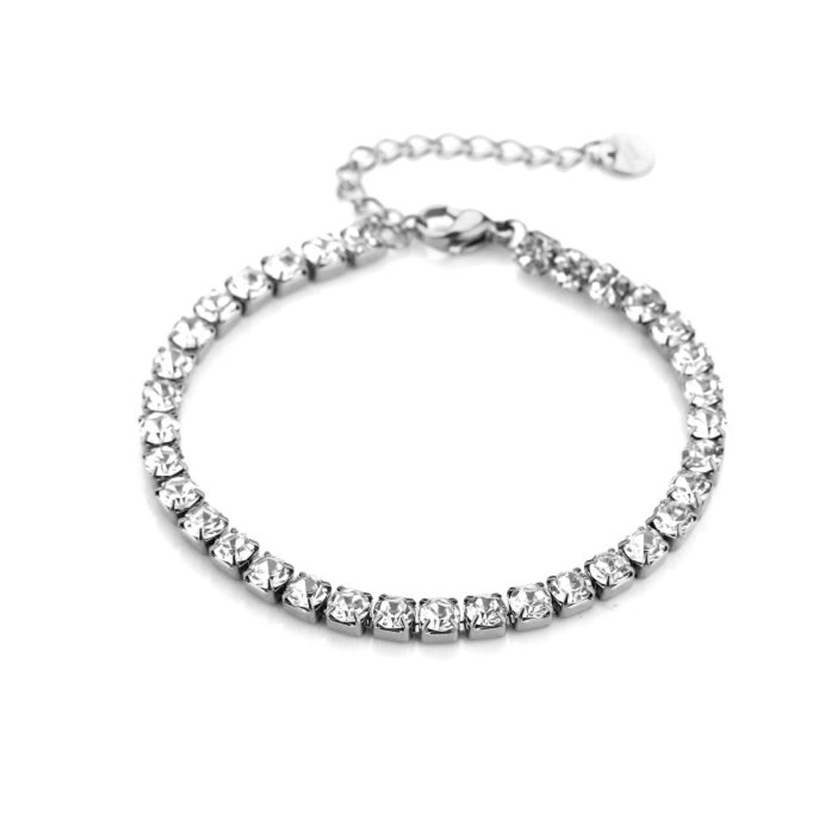 Bijoutheek Armband (Sieraad) Strass Steentjes Grof Zilverkleurig
