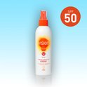 Fles zonnebrand spray SPF 50 van Vision met oranje dop. Tekst "Every day", "Langdurige zonnebescherming".
