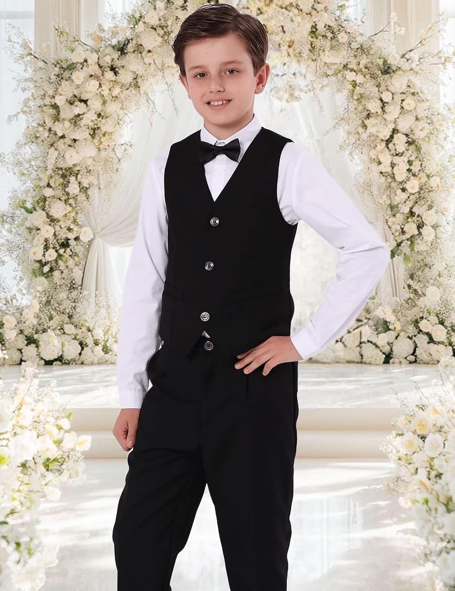 Jongens 2-delig Kostuum Set met Vest, Broek, Strik en Stropdas voor 5-13 Jaar, Perfect voor Feestjes en Speciale Gelegenheden