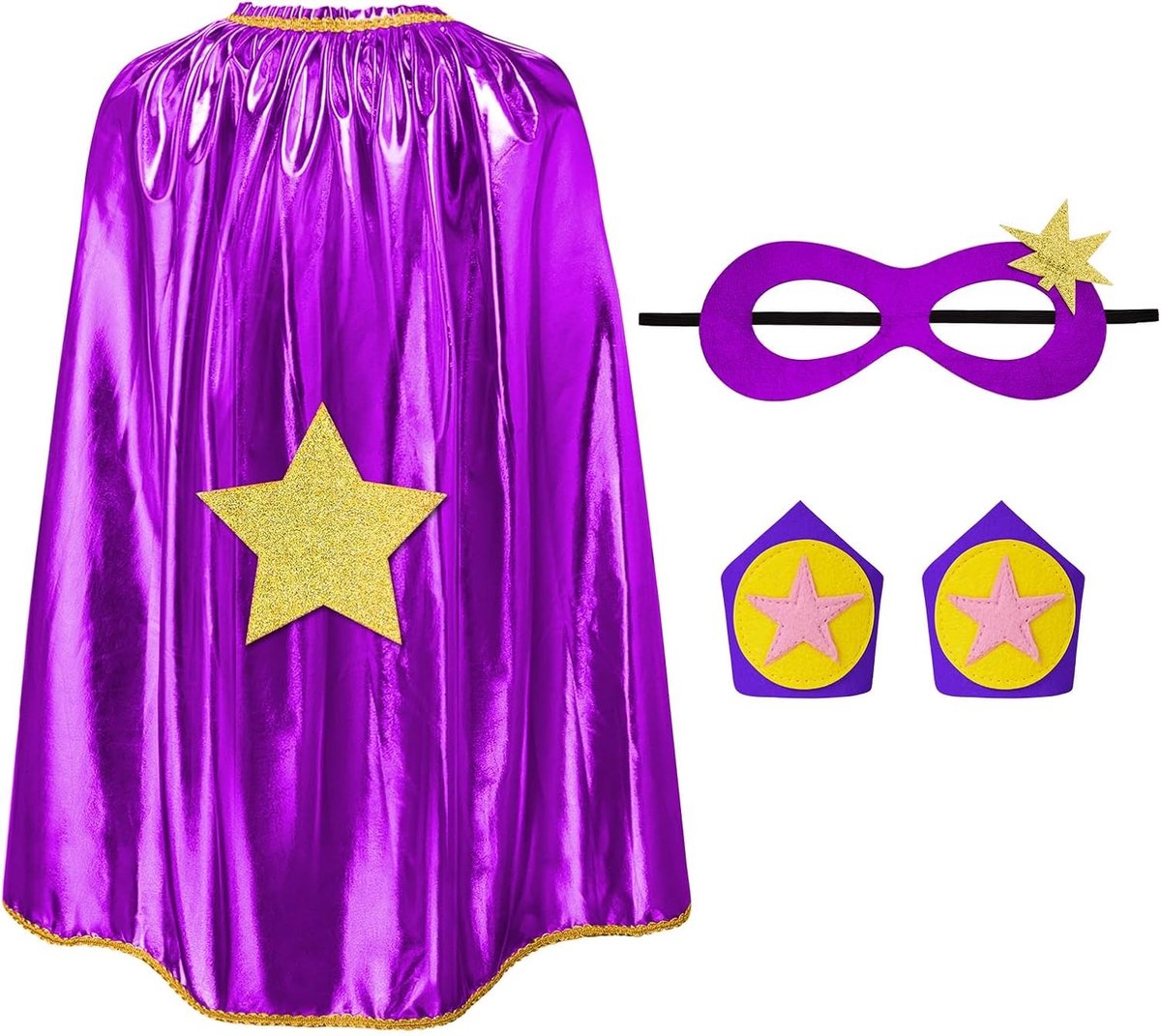 Vijfpuntige ster cape set van 3 stuks, dubbelzijdige cape in paars voor feestelijke kostuums en evenementen