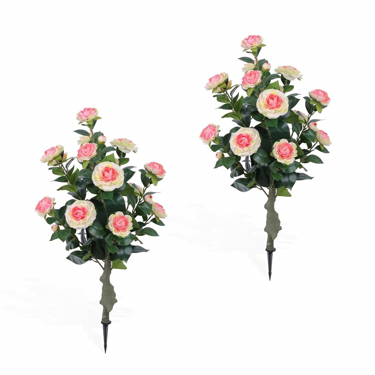 Set van 2 Kunst Rozenbomen 91.4cm - Realistisch design met Roze Bloemen - Beige