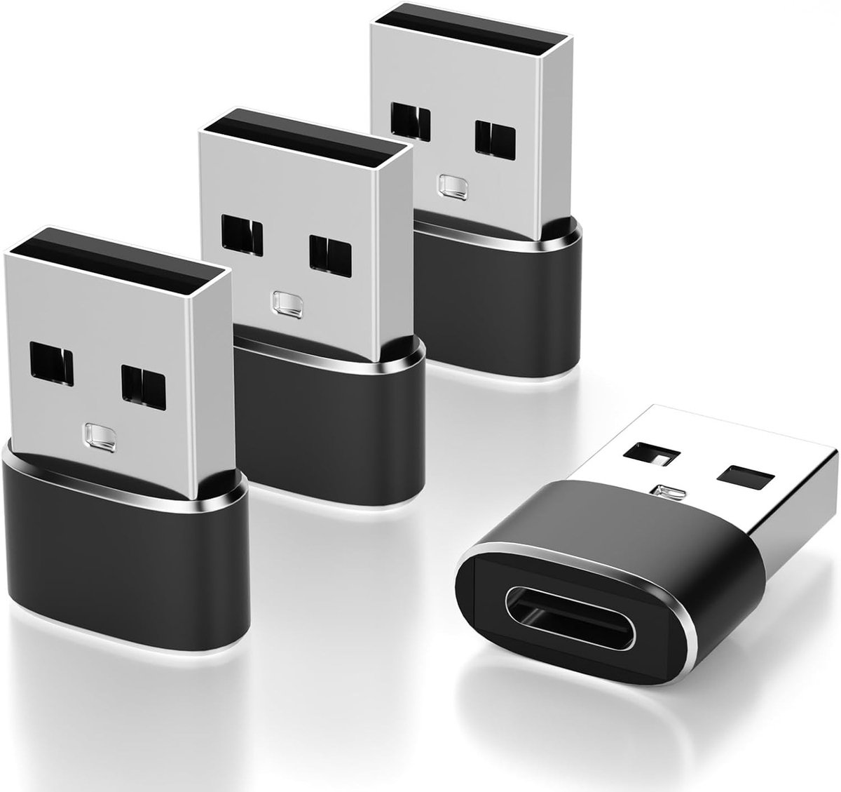 USB C-adapter set van 4 stuks, USB naar USB-C, SuperSpeed gegevensoverdracht, snel opladen, compatibel met telefoon, laptop en iPad