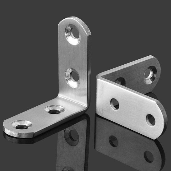 L-vormige hoekbeugels van roestvrij staal 50 x 50 mm met schroeven voor meubels, tafels en kasten, set van 10 — afbeelding 4