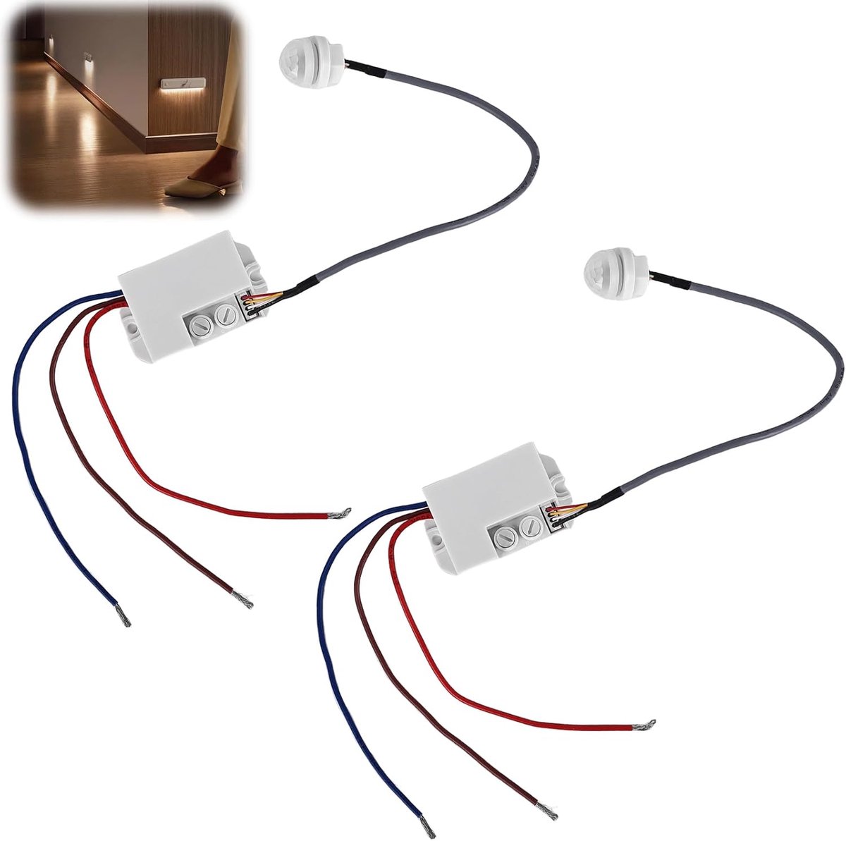 Thijox - 2 Stuks Mini-Bewegingsmelder 220V IP65 - Inbouw Infrarood Bewegingssensor met Schemeringssensor voor Binnen en Buiten - Instelbare Vertraging