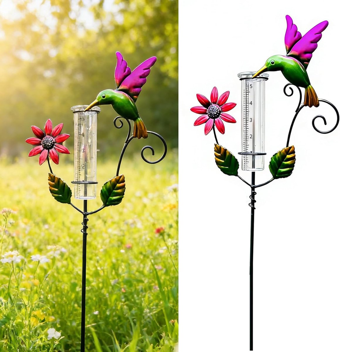 Regenmeter Tuin - Regenmeter Met Paal - Planten Water Geven - Vorstbestendig Ijzer - 119 cm Hoog - Gekleurd