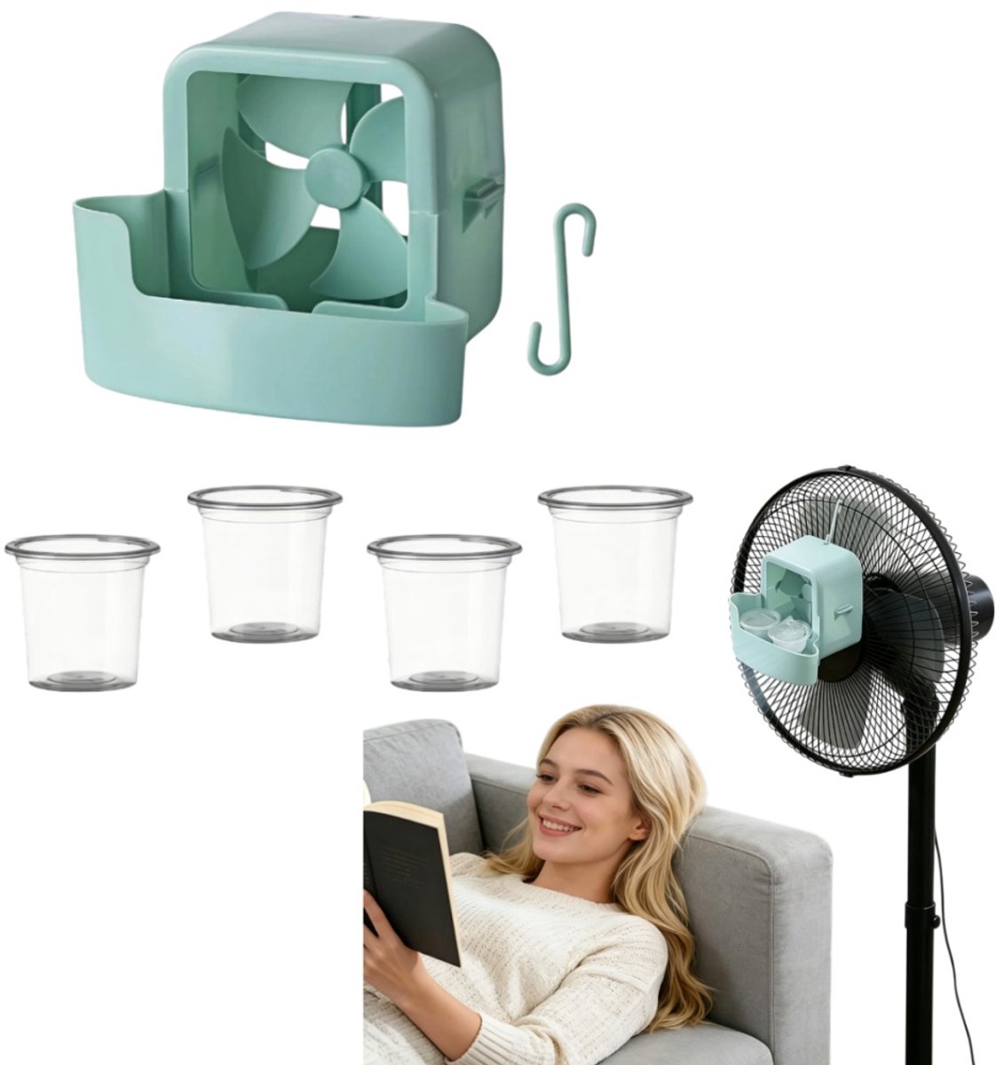 1 set - Ventilatoraccessoires - Snelle koeling - Ventilatoronderdelen - Ice-feel kit - 11*9*9 cm - Bureau-/vloerventilator voor extra koeling in de zomer - Groen